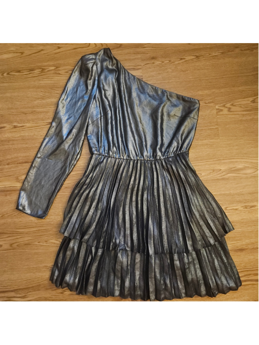Derek Lam Collective Yolie One Shoulder Metallic Tiered Dress Cocktail 44 US 8